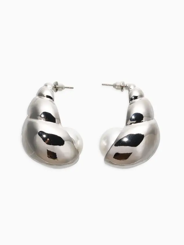 Серьги "Морской мир", улитка, цвет белый в серебре