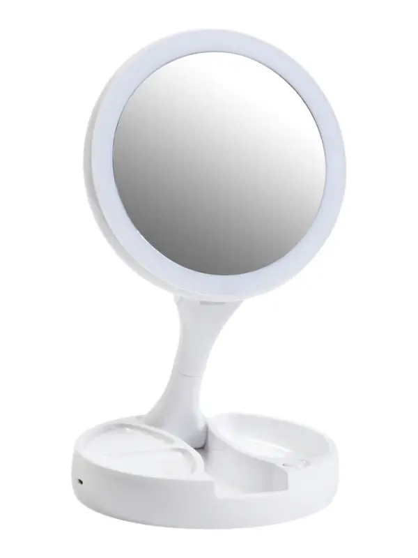 Зеркало настольное с подсветкой KZ-09, 30&times;16&times;16 см, увеличение х 10, USB, белое
