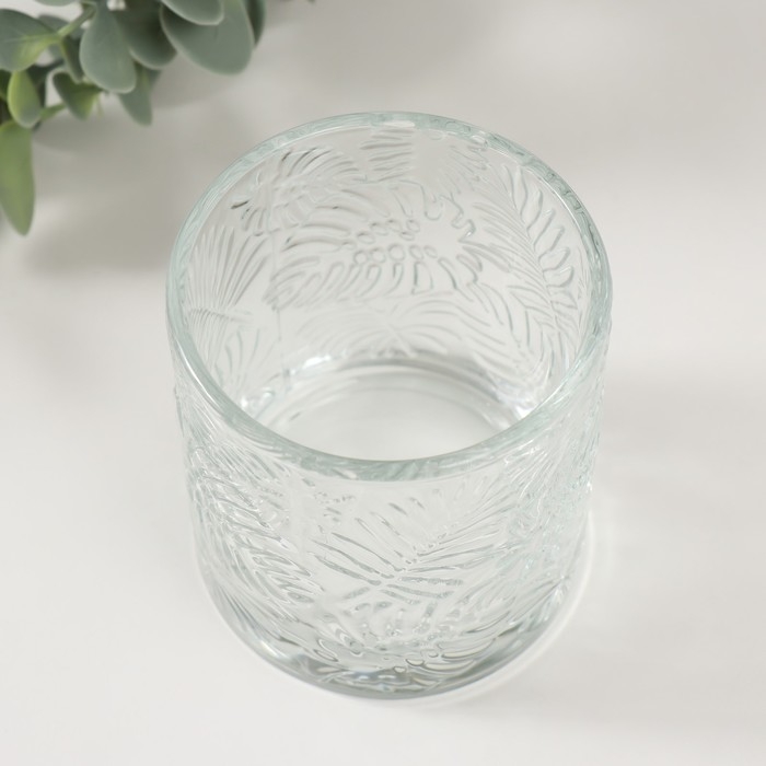 Банка для свечей стекло Банка для свечей стекло "Пальмовые листья" прозрачная 200 мл 7х7х8 см