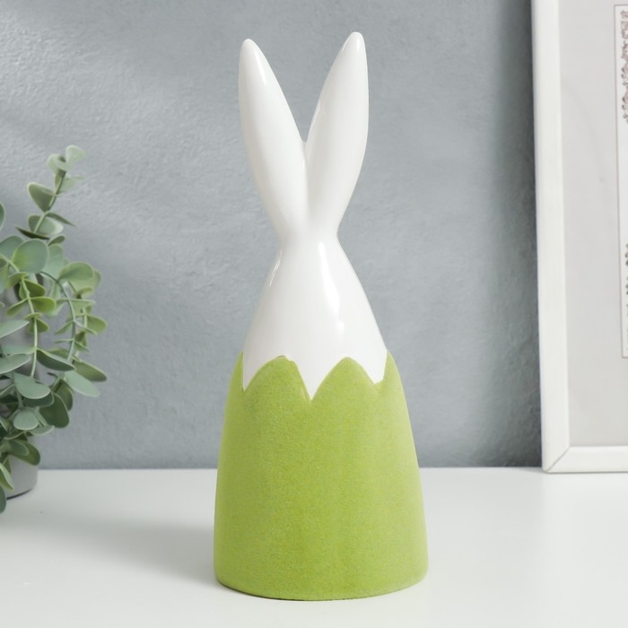 Сувенир керамика Сувенир керамика "Зайчик в скорлупе" зелёный флок 22,2х8,7х8,7 см