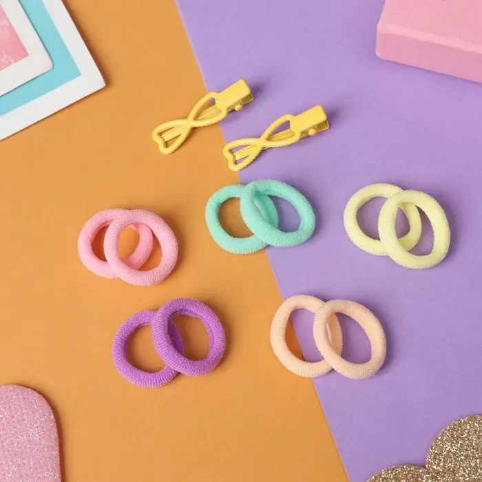 Набор для волос Набор для волос "Карамель" (10 резинок 1,5 см, 2 зажима 3 см) сердечки, жёлтый