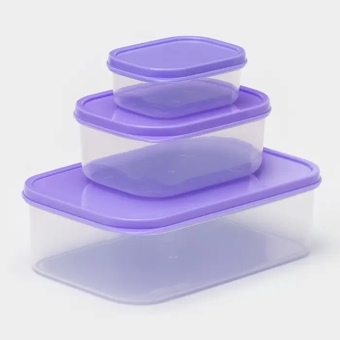 Набор контейнеров пищевых прямоугольных Доляна, 3 шт: 150 мл, 500 мл, 1,2 л, цвет сиреневый Набор контейнеров пищевых прямоугольных Доляна, 3 шт: 150 мл, 500 мл, 1,2 л, цвет сиреневый