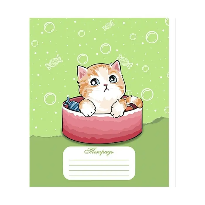 Тетрадь 18 листов в линию Calligrata "Котятки", обложка мелованная бумага, ВД-лак, блок №2 (серые листы) МИКС