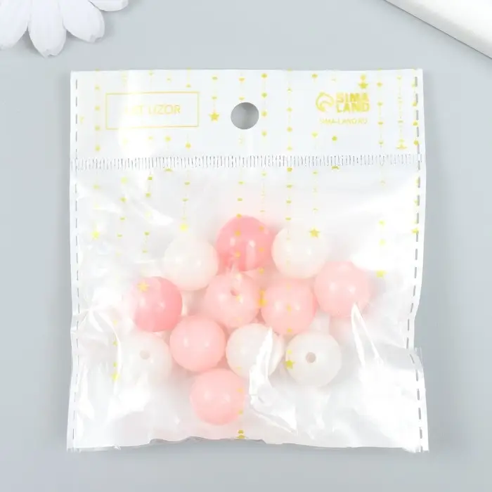 Бусины пластик "От белого к розовому" глянец набор 25 гр МИКС d=1,6 см