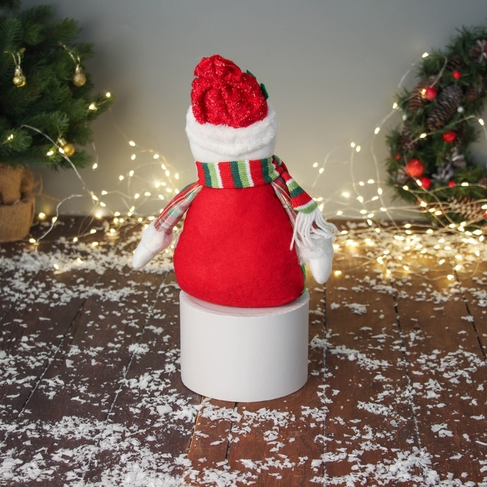 Мягкая игрушка "Снеговик с пуговками, длинные ножки" 44х20 см, красно-зелёный