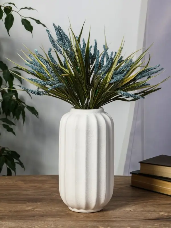 Ваза керамика настольная Ваза керамика настольная "Абиджил" бочка линии, h=24,5х12, d=7 см, белый