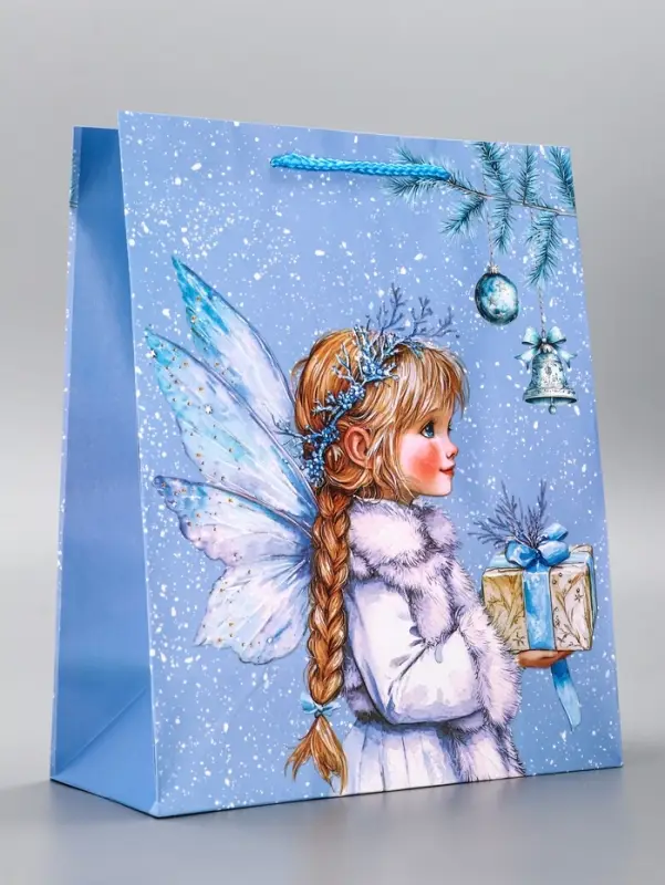 Пакет подарочный новогодний ламинированный, «Новогодний ангел» , 26×12×32 см