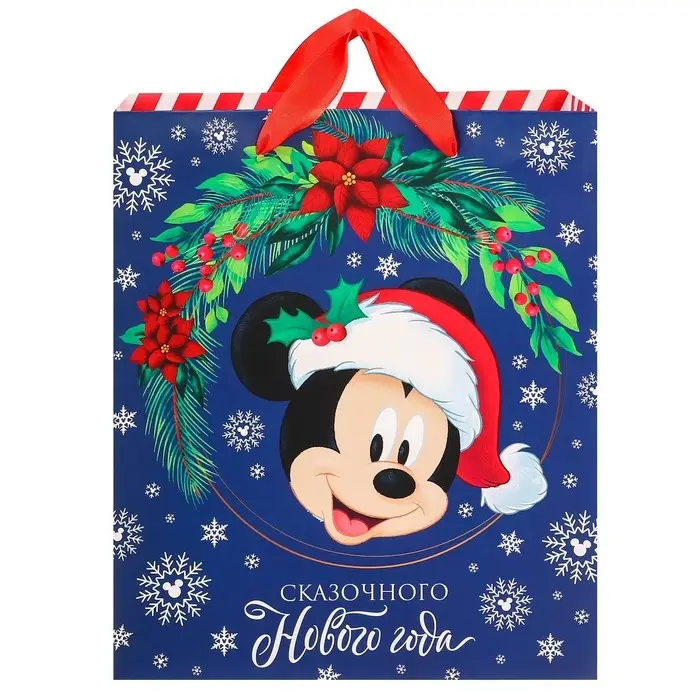 Пакет подарочный новогодний, 18х23х11.5 см, упаковка, Микки Маус МИКС