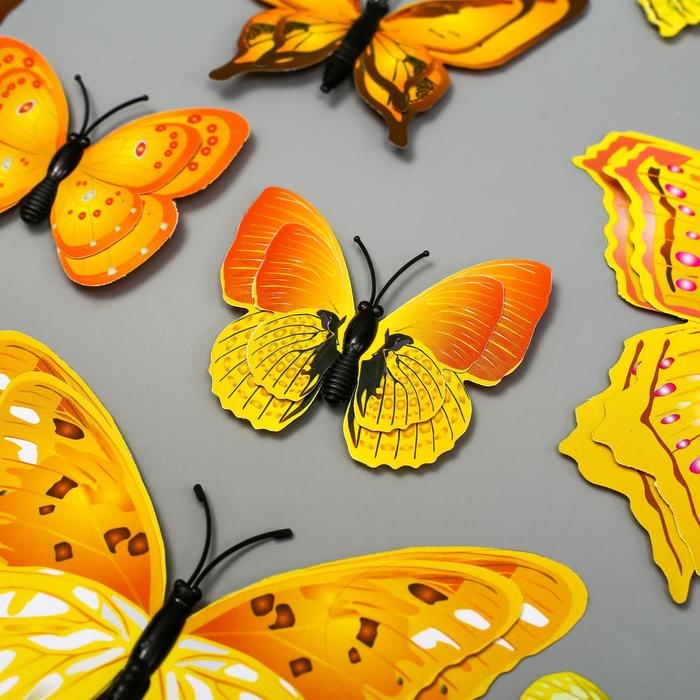 Магнит пластик Магнит пластик "Бабочки жёлто-оранжевые" набор 12 шт