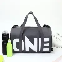 Сумка спортивная на молнии TEXTURA, с подкладкой, длинный ремень, маленький размер, с акцентным принтом, серая