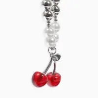 Кулон на жемчужных бусах "Вишня", цвет белый в серебре