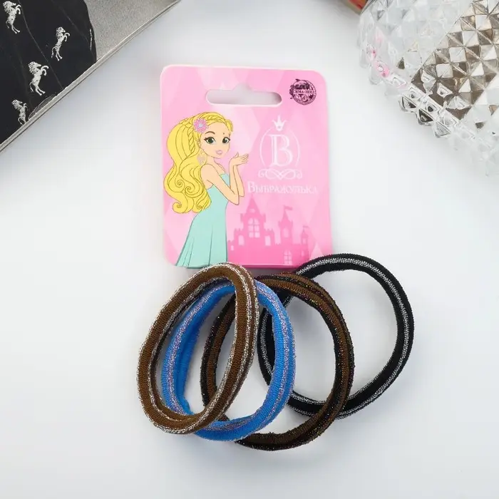 Резинка для волос "Спорт" (набор 4 шт) полоски блеск, 5 см, тёмный