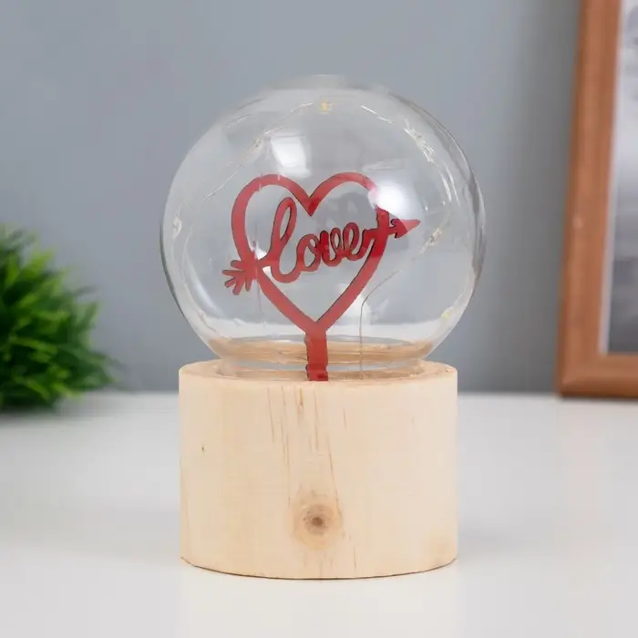 Фигурка световая RISALUX &laquo;Влюбленное сердце&raquo;, LED-ночник, 3&times;AG10, шар-8 см, 6.5&times;6.5&times;11.5 см