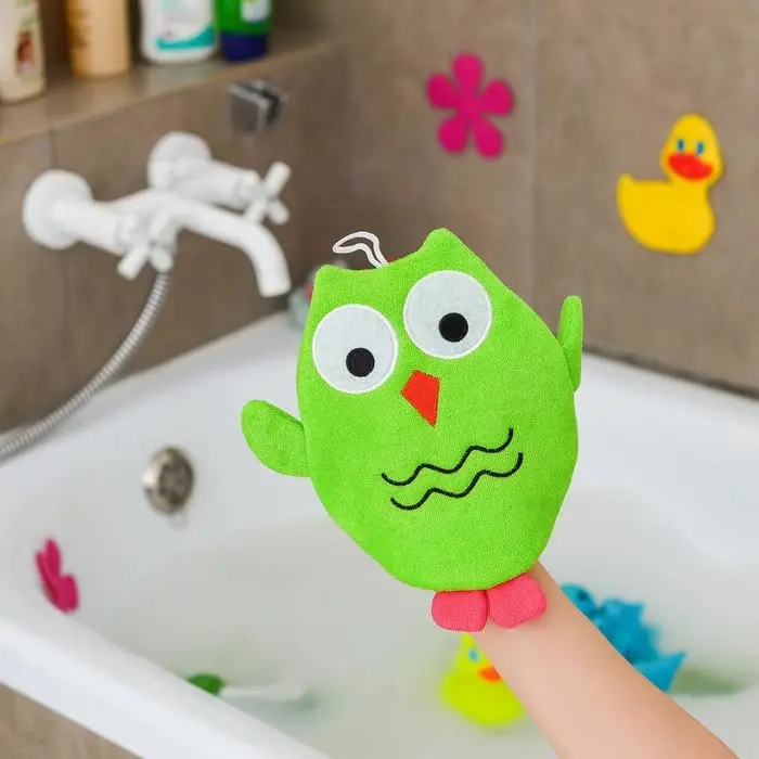 Мочалка варежка детская Доляна &laquo;Совушка&raquo;, для купания, 20 см, МИКС