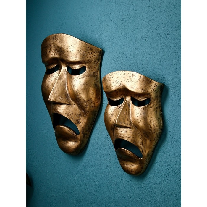 Набор фигур «Маска грустная», полистоун, 60 см, 2 шт, цвет золото Набор фигур «Маска грустная», полистоун, 60 см, 2 шт, цвет золото