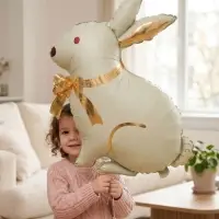 Воздушный шар фольгированный 27" &laquo;Белый кролик, золотой бант&raquo;