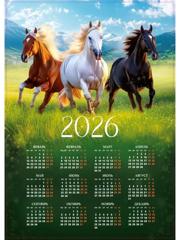 Календарь 2026 &laquo;Тройка лошадей&raquo;, А2