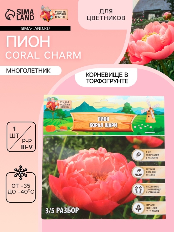 Пион Coral Charm, корневище в пакете с торфогрунтом, р-р 3/5, 1 шт. Пион Coral Charm, корневище в пакете с торфогрунтом, р-р 3/5, 1 шт.