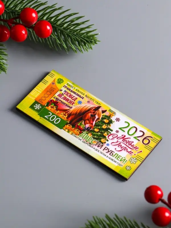 Набор новогодних магнитов "Банкноты с лошадками" вид №2 на 2026 год 5 штук