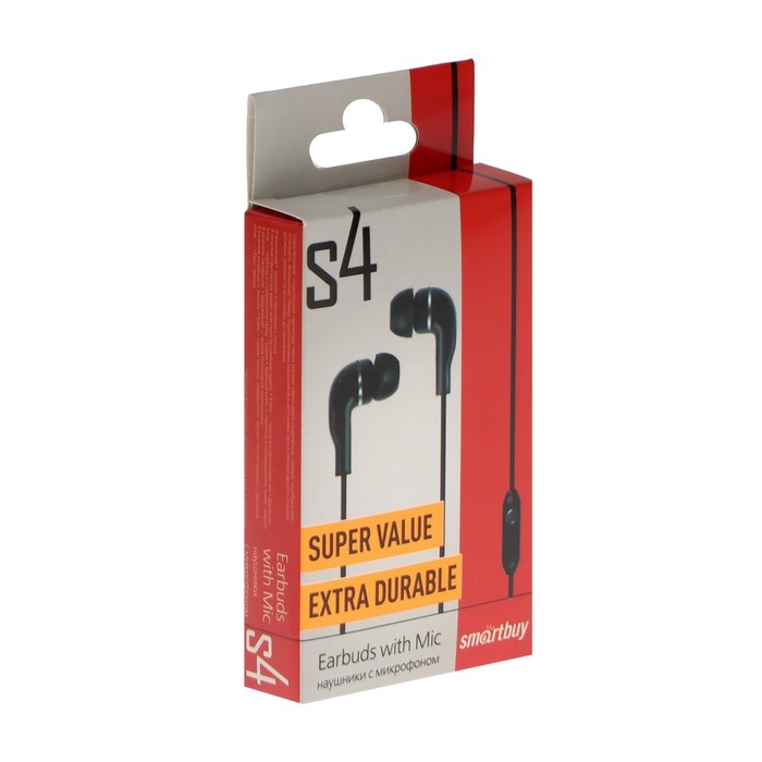 Наушники SmartBuy S4 SBH-011K, вакуумные, микрофон, 93 дБ, 16 Ом, 3.5 мм, 1 м, черные Наушники SmartBuy S4 SBH-011K, вакуумные, микрофон, 93 дБ, 16 Ом, 3.5 мм, 1 м, черные