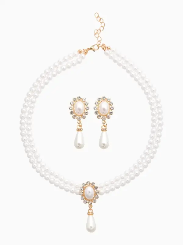 Набор 2 предмета: серьги, колье &laquo;Антуанетта&raquo;, вспышка, белый в золоте, 40 см