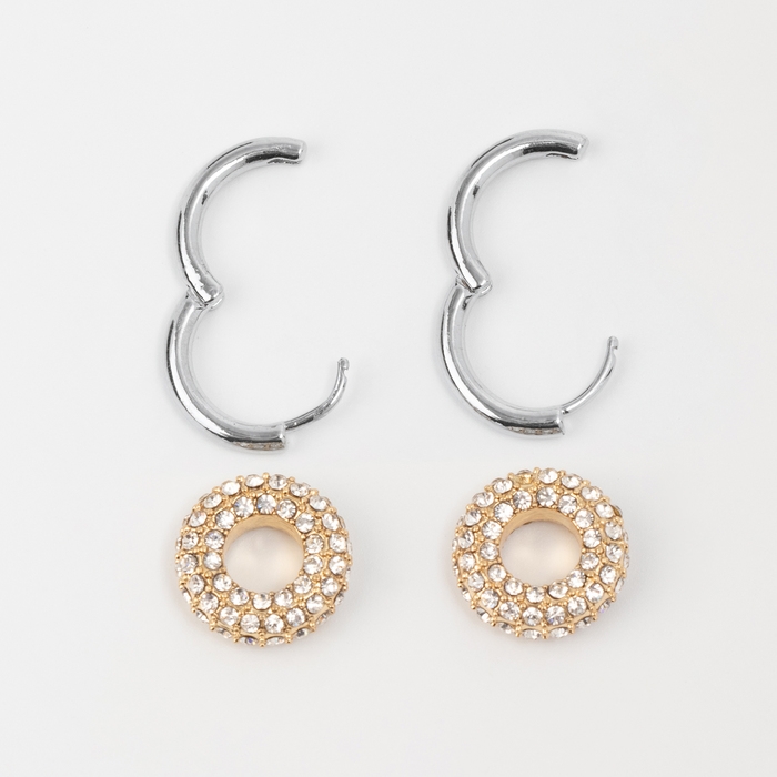 Серьги со съёмным элементом «Трансформер» круги, цвет серебро с золотом