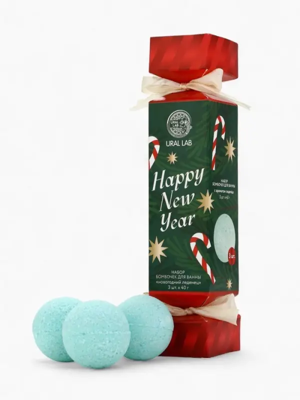 Бомбочки для ванны Happy New Year, набор 3 шт. &times; 40 г, аромат новогодний леденец, URAL LAB