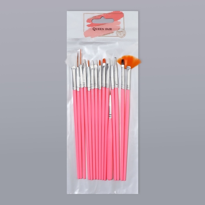 Набор кистей для наращивания и дизайна ногтей, 15 шт, цвет розовый Набор кистей для наращивания и дизайна ногтей, 15 шт, цвет розовый