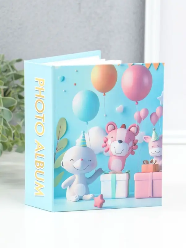 Фотоальбом на 100 фото 10х15 см "Зверята на дне рождении" 4,5х12,5х16,5 см