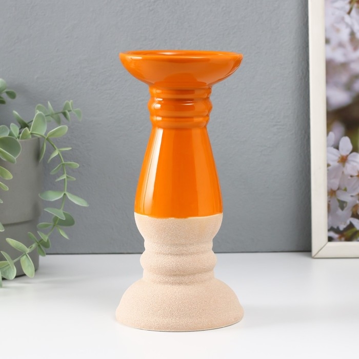Подсвечник керамика на 1 свечу  Подсвечник керамика на 1 свечу "Пирей" песочно-оранжевый 9,8х9,8х20 см
