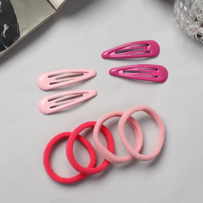 Набор для волос QF &laquo;Мира&raquo;, 12 шт.: 4 невидимки 5 см, 8 резинок 3.5 см, розовый