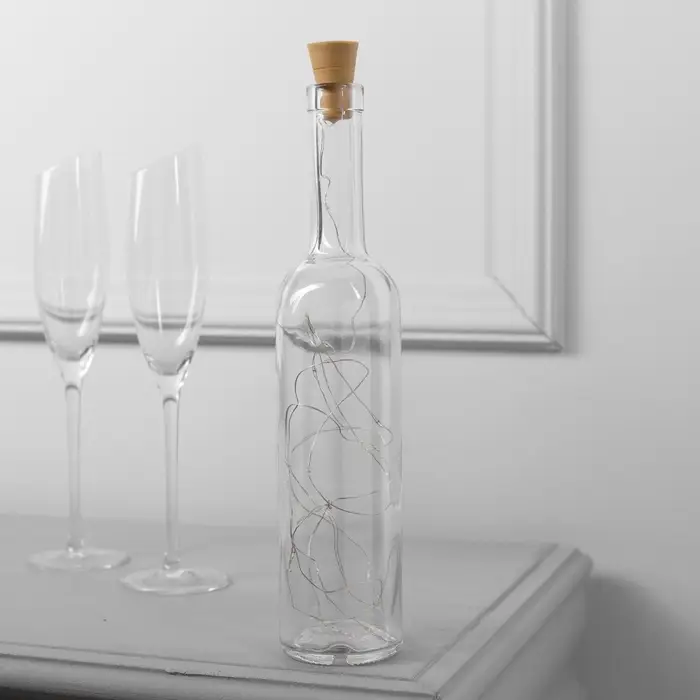 Гирлянда &laquo;Нить&raquo;, 2 м, уличная, роса с пробкой, IP44, серебристая нить, 20 LED, солнечная батарея, свечение тёплое белое