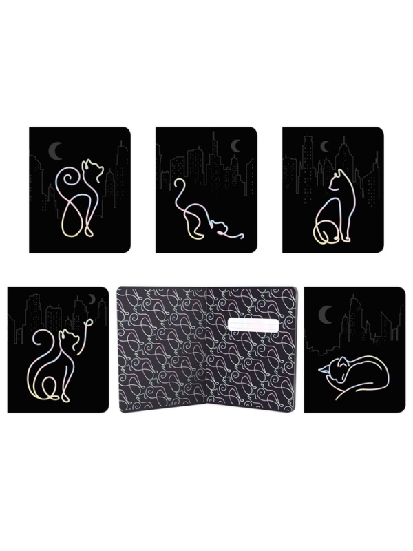 Тетрадь 48л кл Голографические кошки, обл карт, softouch, выб УФ-лак, тисн фольг, МИКС Тетрадь 48л кл Голографические кошки, обл карт, softouch, выб УФ-лак, тисн фольг, МИКС