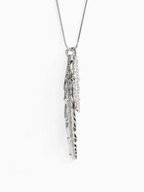 Кулон на цепочке &laquo;Перо&raquo;, ангела, белый в серебре, 72 см