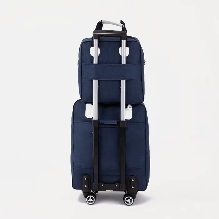 Сумка дорожная 2 в 1 на 4 колёсах 20", отдел на молнии, 4 наружных кармана, синяя