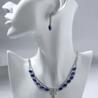 Набор 2 предмета: серьги, колье &laquo;Листопад&raquo;, ромб, сине-белый в серебре, 45 см