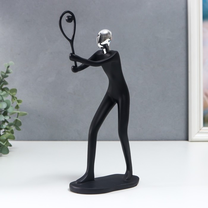 Сувенир полистоун  Сувенир полистоун "Спортсмен - большой теннис" чёрный с серебром 28,5х13 см