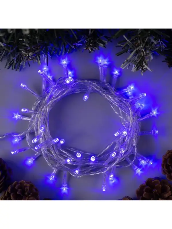 Гирлянда &laquo;Нить&raquo; 5 м, IP20, прозрачная нить, 50 LED, 8 режимов, 220 В, свечение синее