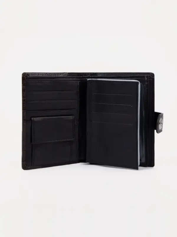 Портмоне мужское на кнопке, 3 в 1, для автодокументов и паспорта, 2 отдела, для карт, для монет, цвет чёрный, кофе