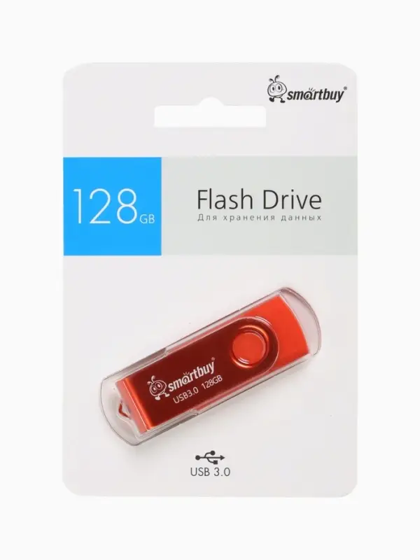 Флешка Smartbuy Twist, 128 Гб, USB 3.1, чтение до 70 Мб/с, запись до 40 Мб/с, красная