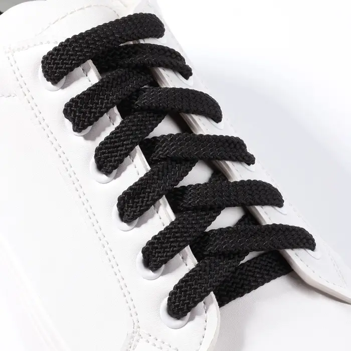 Шнурки для обуви, плоские, 8 мм, 130 см, фасовка 25 шт, цвет чёрный