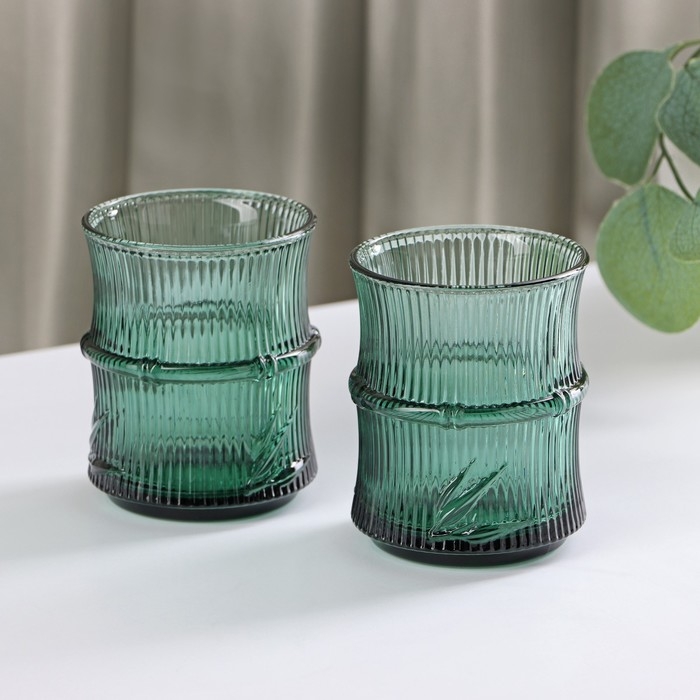 Стаканы штабелируемые из стекла «Вино Верде», 2 предмета: 260 мл, цвет зелёный Стаканы штабелируемые из стекла «Вино Верде», 2 предмета: 260 мл, цвет зелёный
