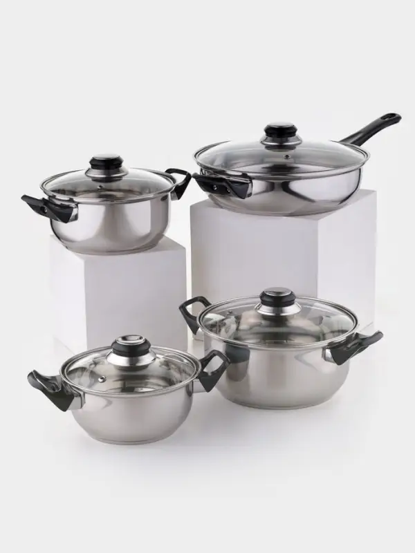 Набор посуды &laquo;Чёрная ночь&raquo;, 8 предметов: кастрюли 1.5 л, 2 л, 3 л, сковородка d=24 см, 4 крышки, индукция, нержавеющая сталь