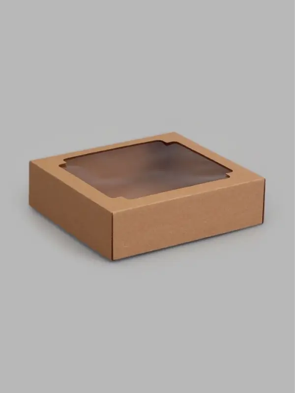 Коробка складная, крышка-дно,с окном, крафт, 20 х 20 х 6 см