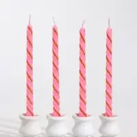 Свечи витые, 1.5&times;20 см, 4 шт., полоска, розовый с золотом