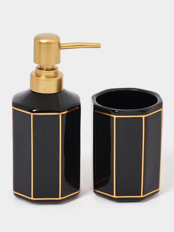 Набор для ванной &laquo;Равновесие&raquo;, 2 предмета, дозатор для мыла, стакан, чёрный