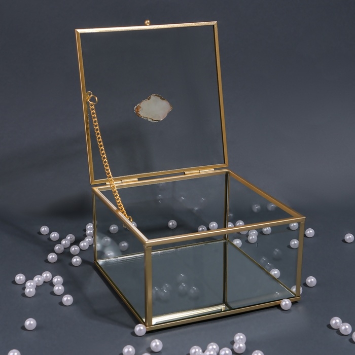 Органайзер для хранения «MOUNTAINS», с крышкой, стеклянный, с зеркальным дном, 1 секция, 15 × 15 × 8,5 см, цвет прозрачный/медный