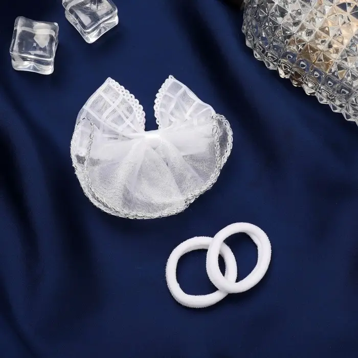 Набор для волос Набор для волос "Школьница" (зажим 7 см, 2 резинки 3,5 см) клетка бант, белый