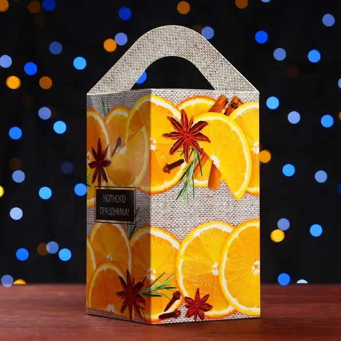 Подарочная новогодняя коробка «Апельсинки», упаковка, 10×10×18 см