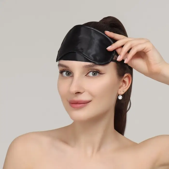 Маска для сна, сатиновая, с носиком, двойная резинка, 19×8.5 см, чёрная
